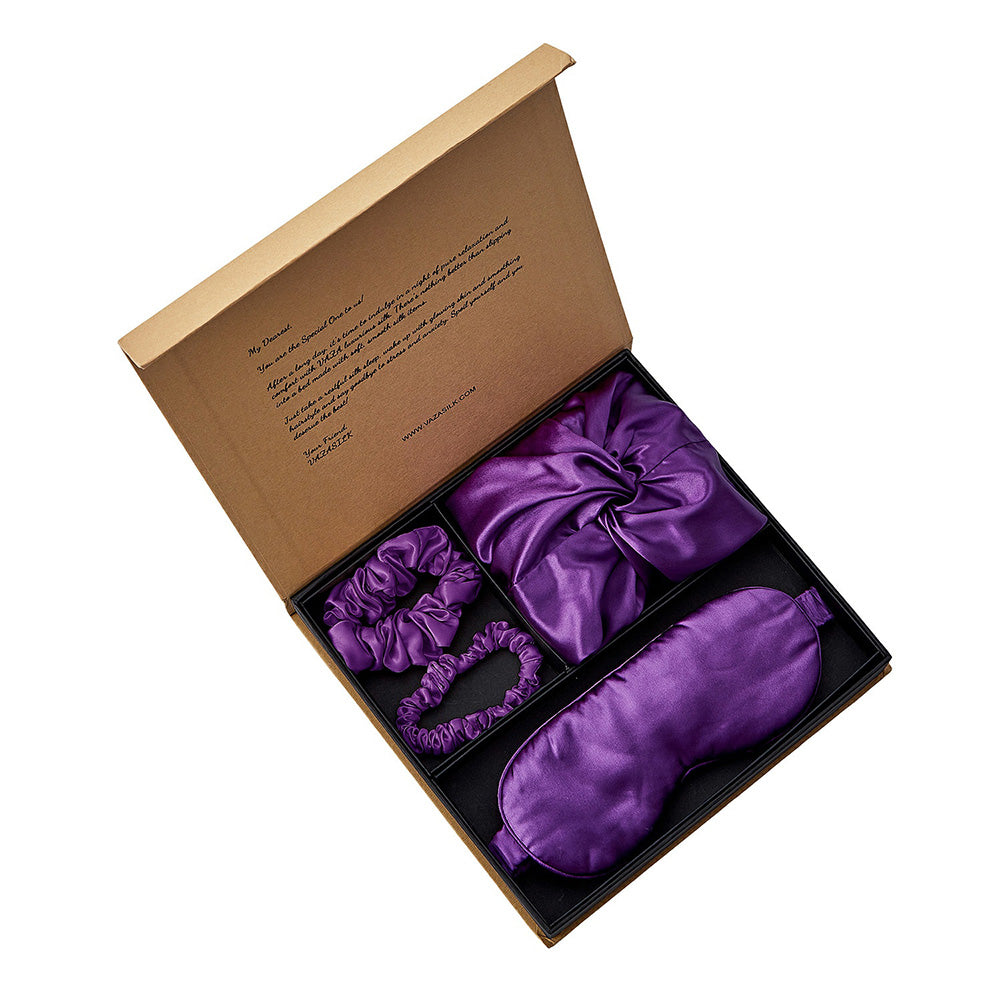 Geschenkset mit Seidenhaube und Augenmaske - Königsviolett