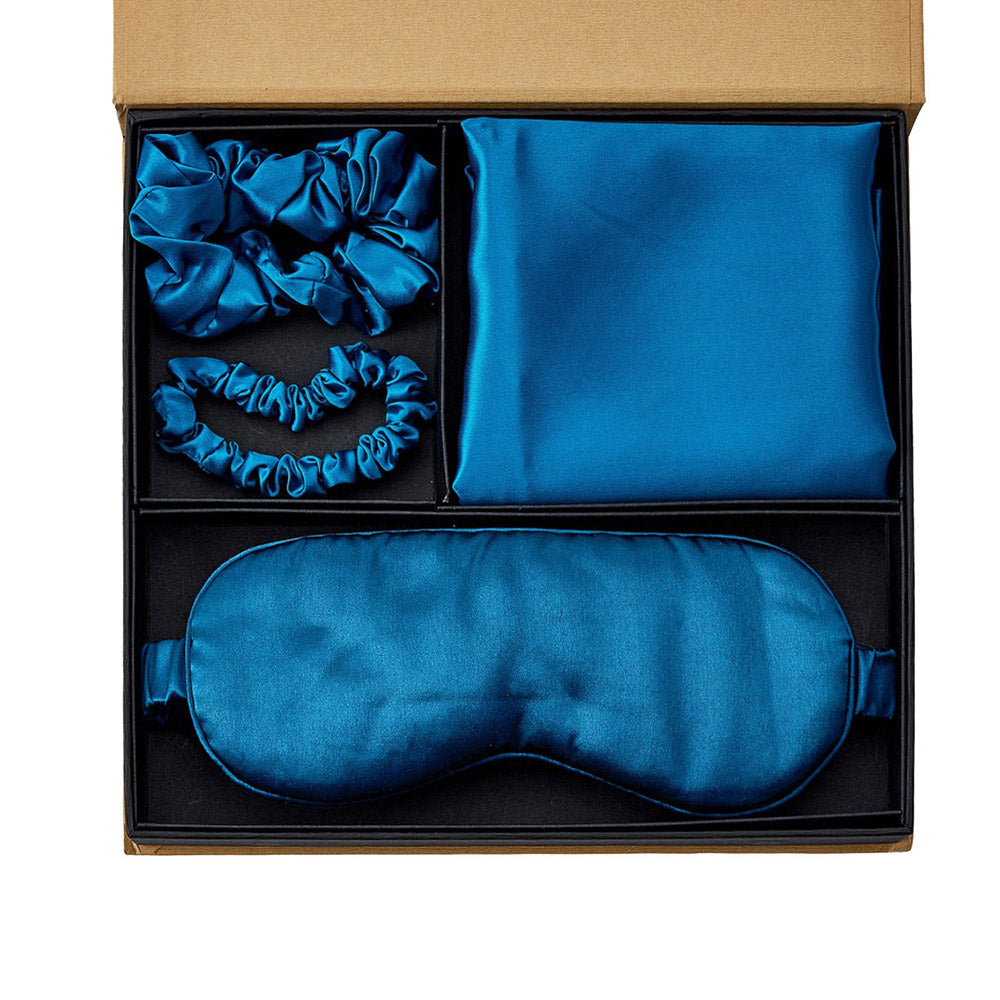 Seidenkissenbezug mit Augenmaske Geschenkset - Blaugrün
