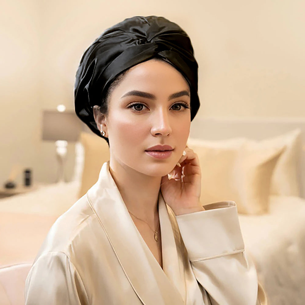 vazasilk double layer silk bonnet black