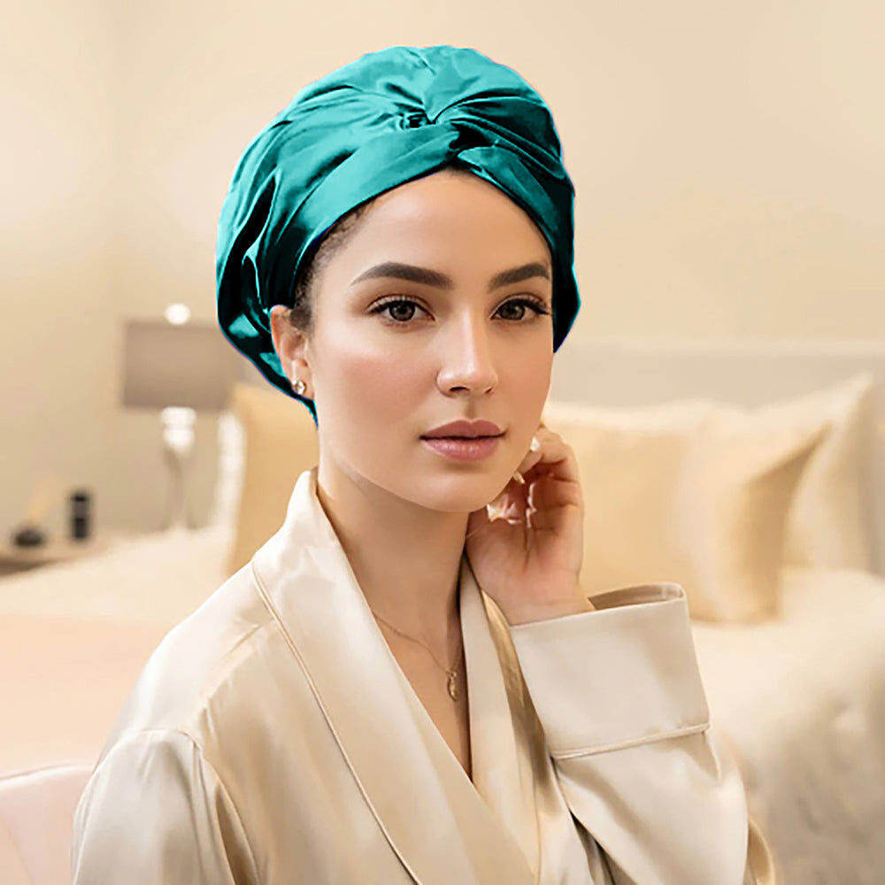 vazasilk double layer silk bonnet dark green