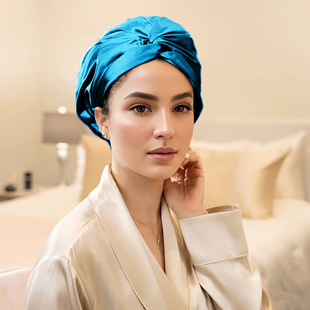 vazasilk double layer silk bonnet peacock blue