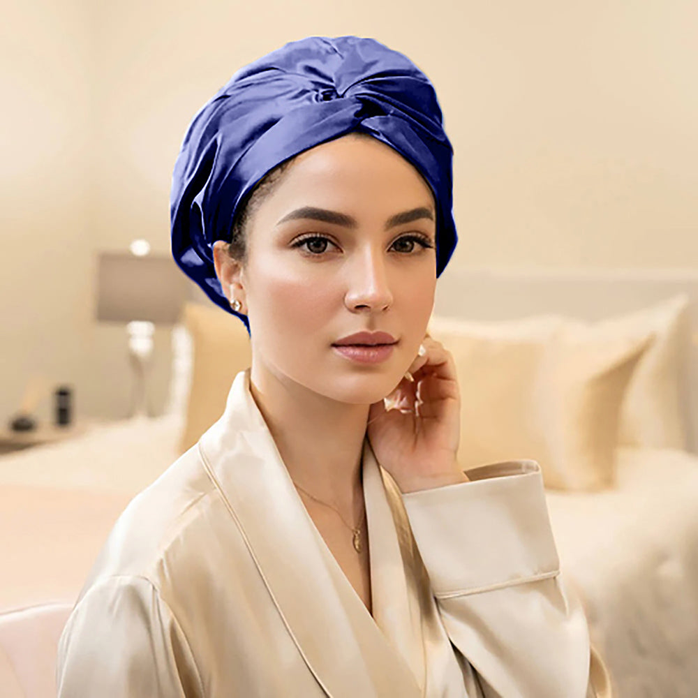 vazasilk double layer silk bonnet navy blue