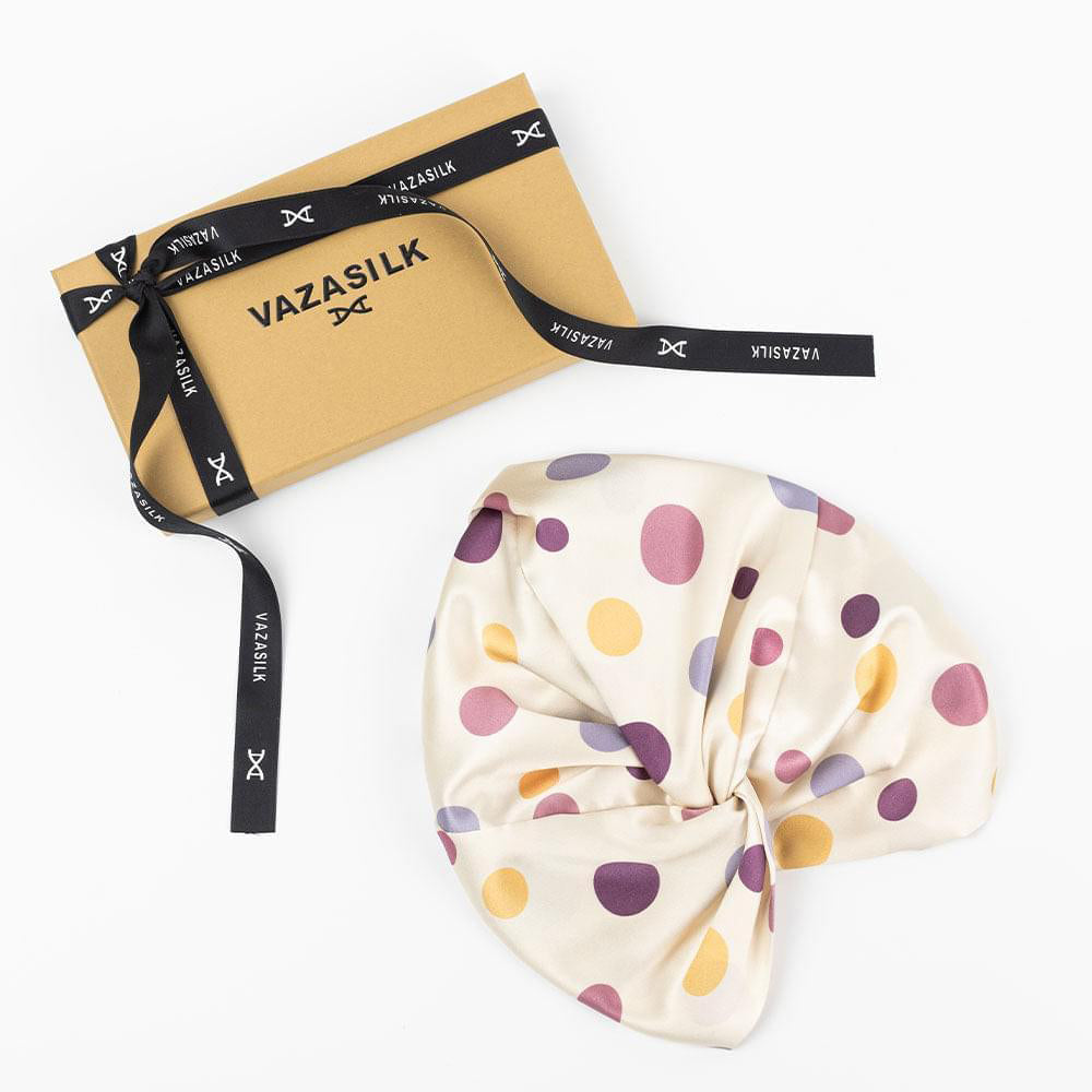 vazasilk double layer silk bonnet Purple Polka Dots