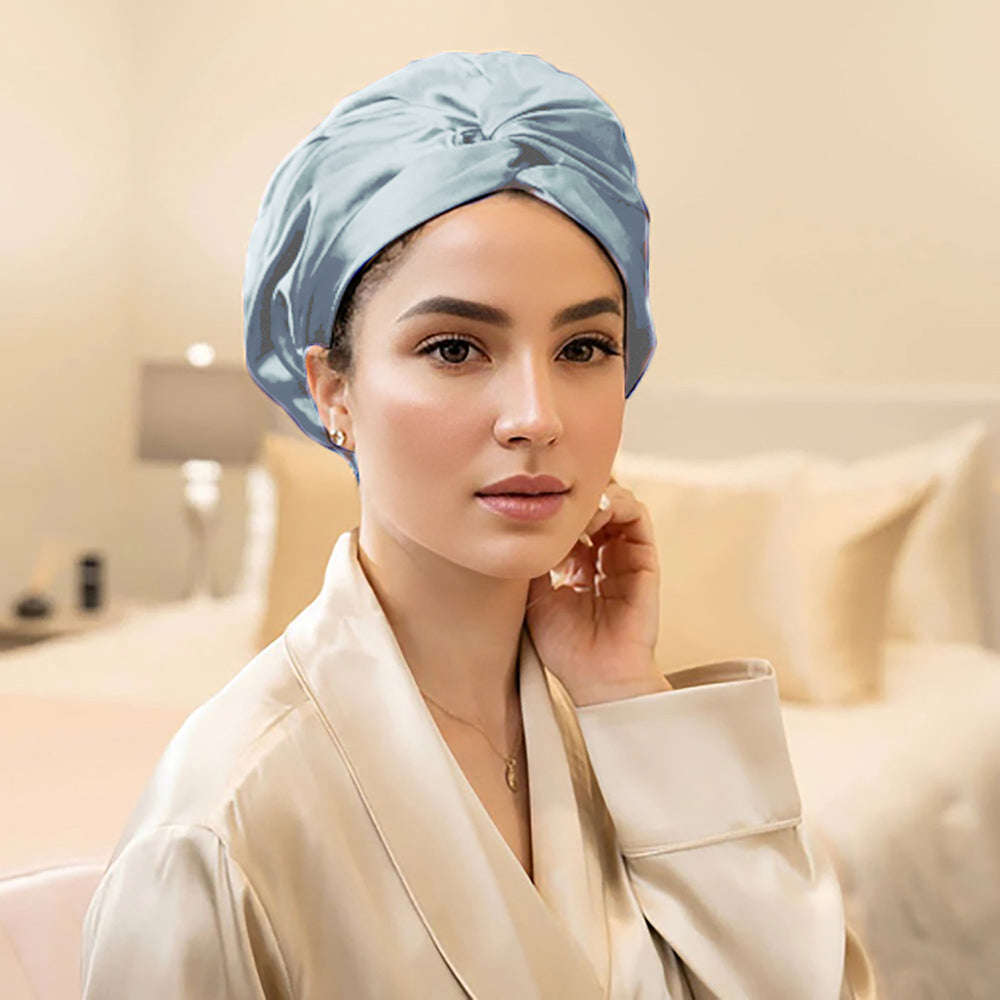 vazasilk double layer silk bonnet light blue