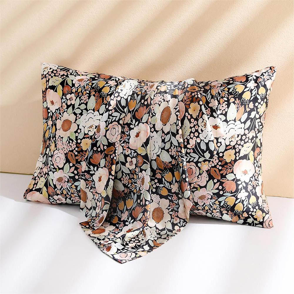 22 Momme Silk Pillowcase - Black Floral