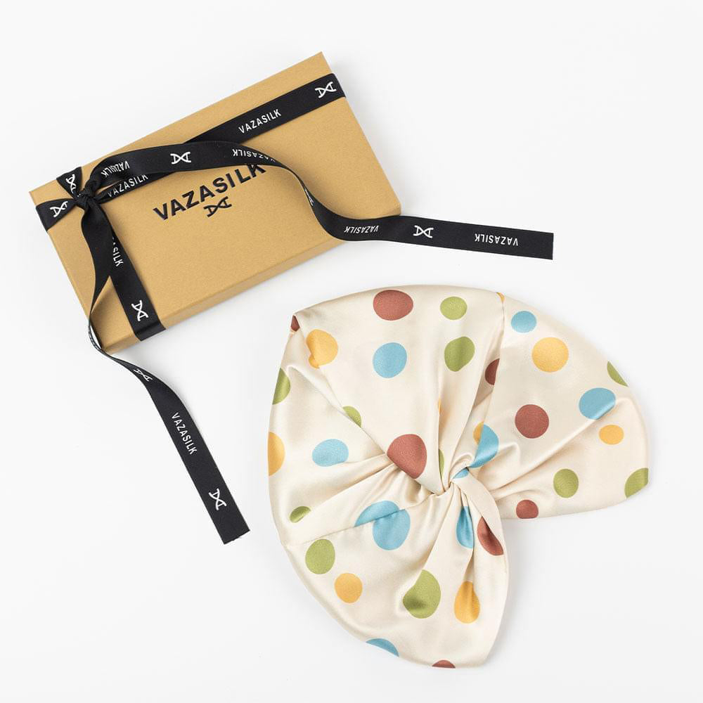vazasilk double layer silk bonnet Blue Polka Dots