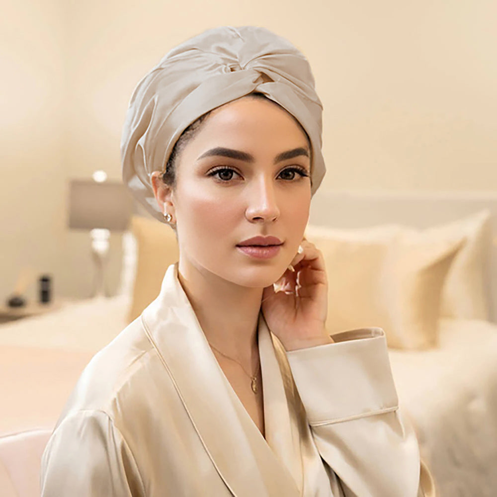 vazasilk double layer silk bonnet champagne