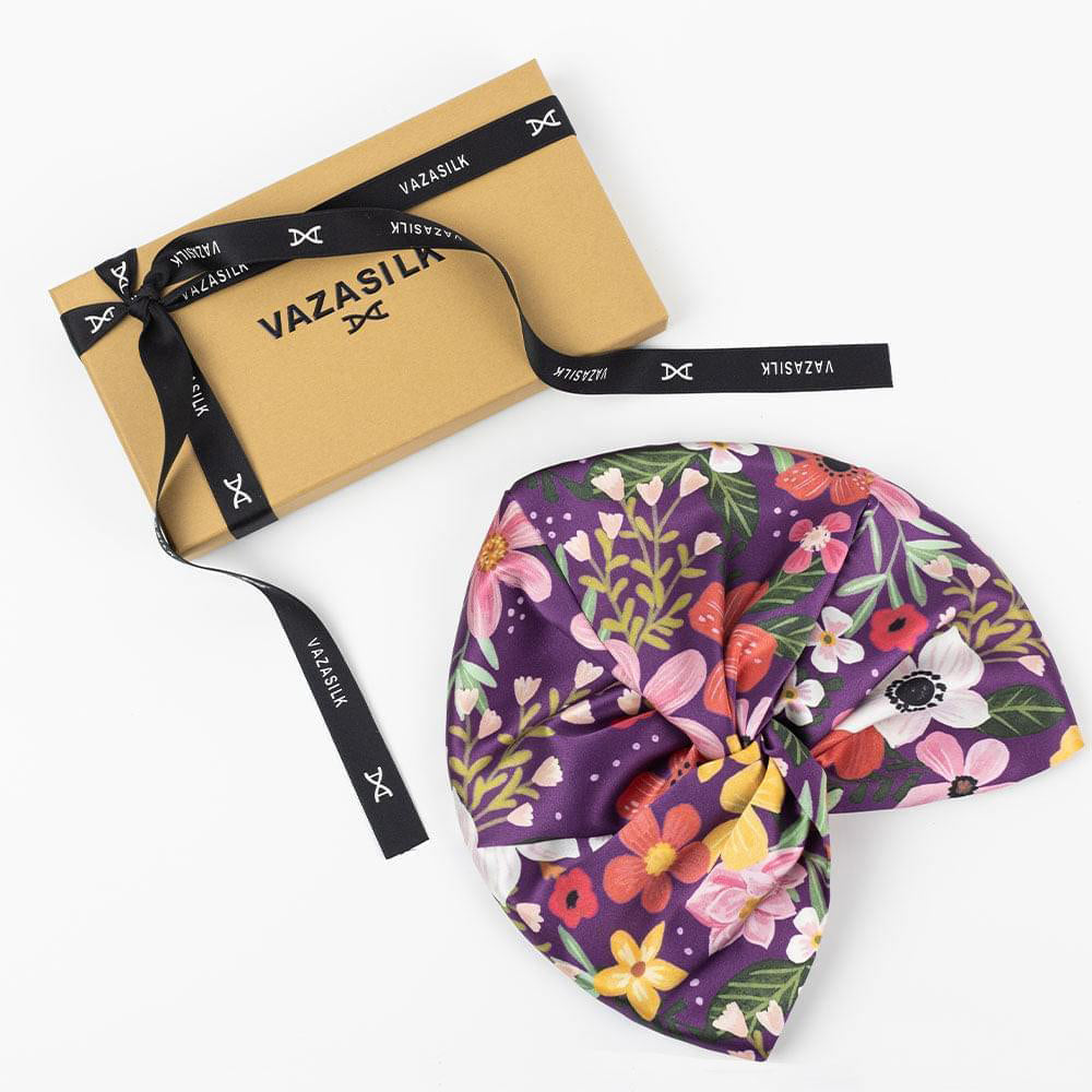 vazasilk double layer silk bonnet Purple Floral