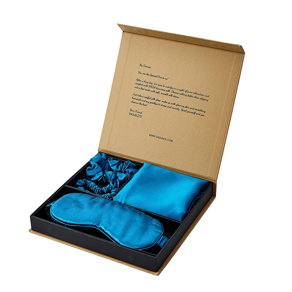 Seidenkissenbezug mit Augenmaske Geschenkset - Blaugrün