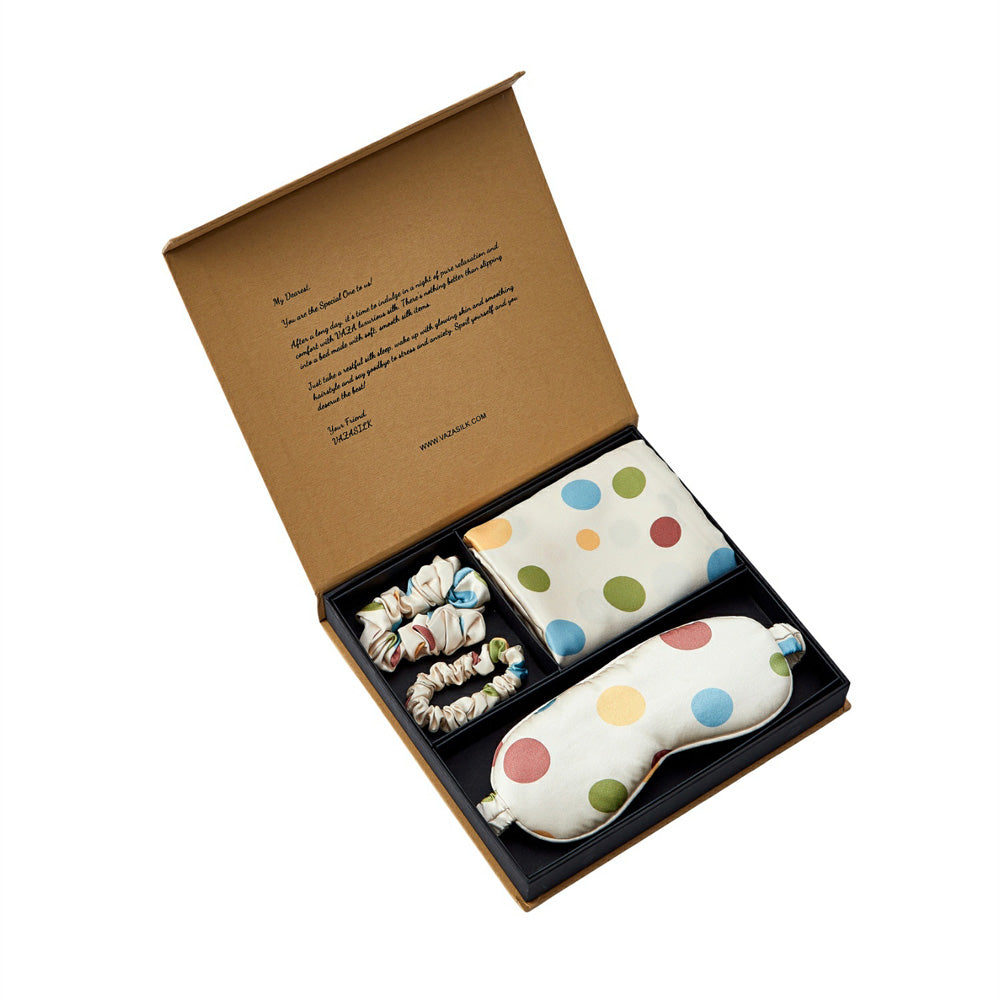 Seidenkissenbezug mit Augenmaske Geschenkset - Blaue Punkte
