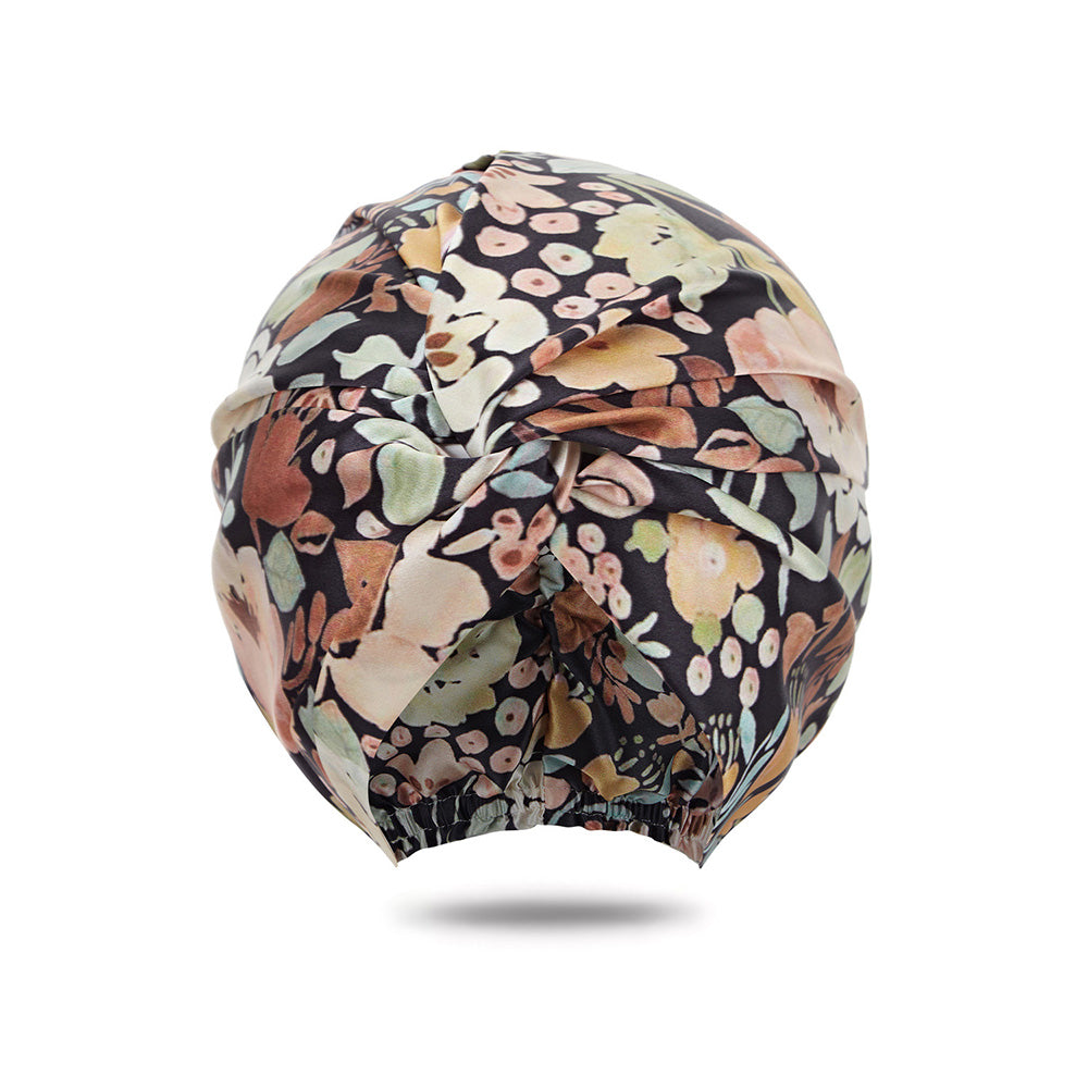 vazasilk double layer silk bonnet black floral