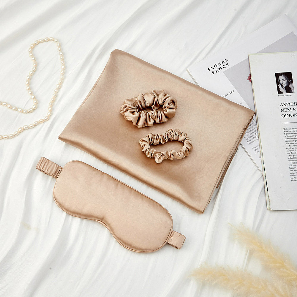 Silk Pillowcase with Eye Mask Gift Set - Champagne