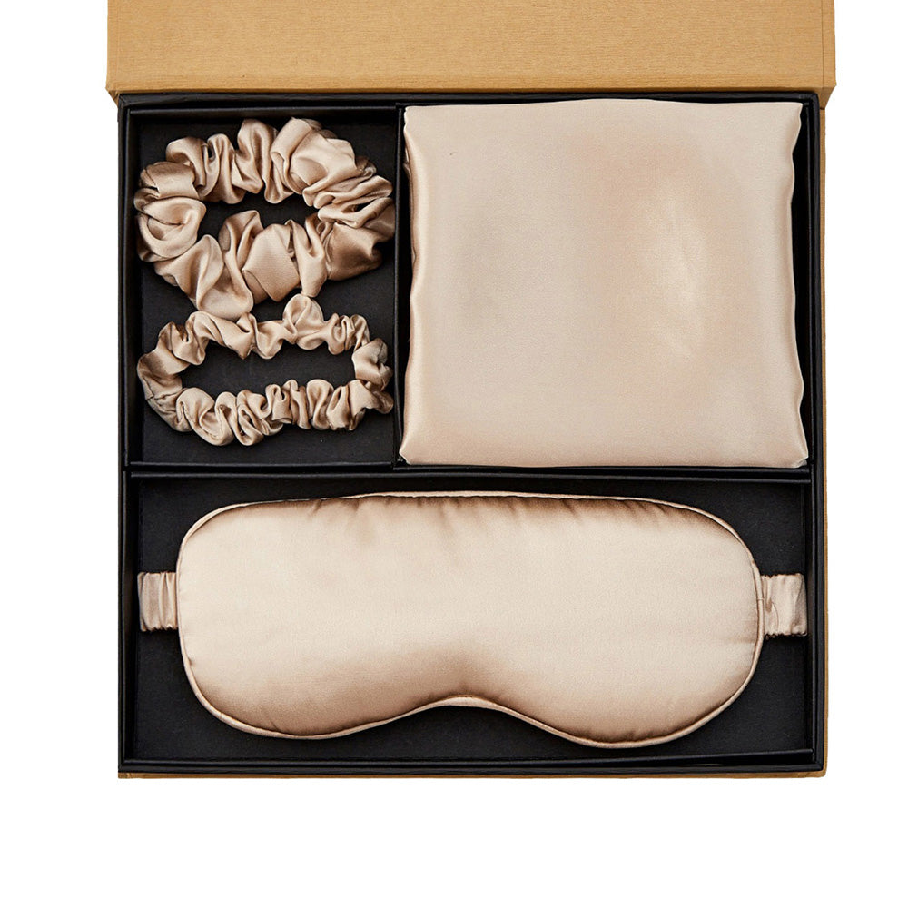 Silk Pillowcase with Eye Mask Gift Set - Champagne