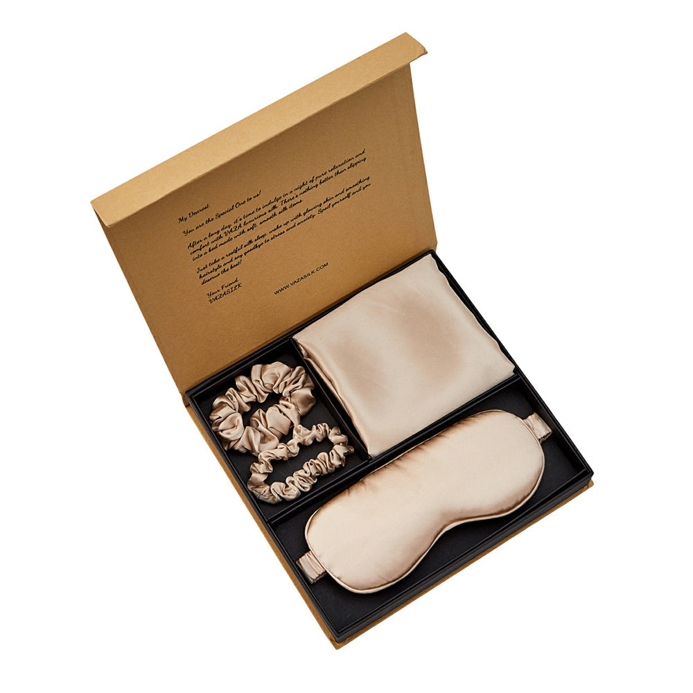 Silk Pillowcase with Eye Mask Gift Set - Champagne