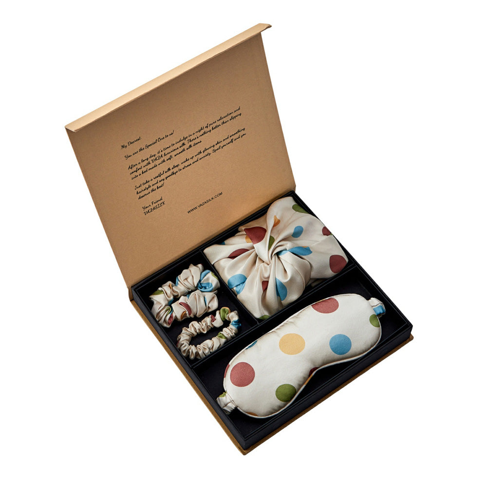 Silk Bonnet with Eye Mask Gift Set - Blue Polka Dots