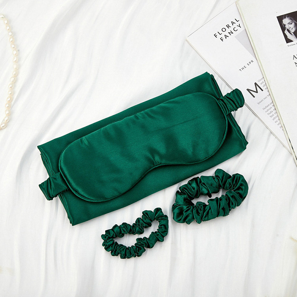 Silk Pillowcase with Eye Mask Gift Set - Dark Green