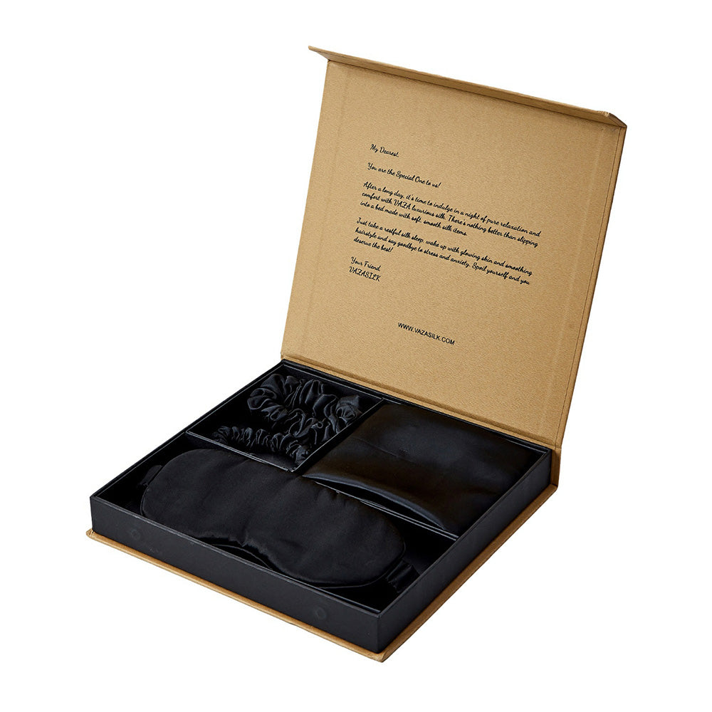 Seiden-Kissenbezug mit Augenmaske als Geschenkset - Schwarz
