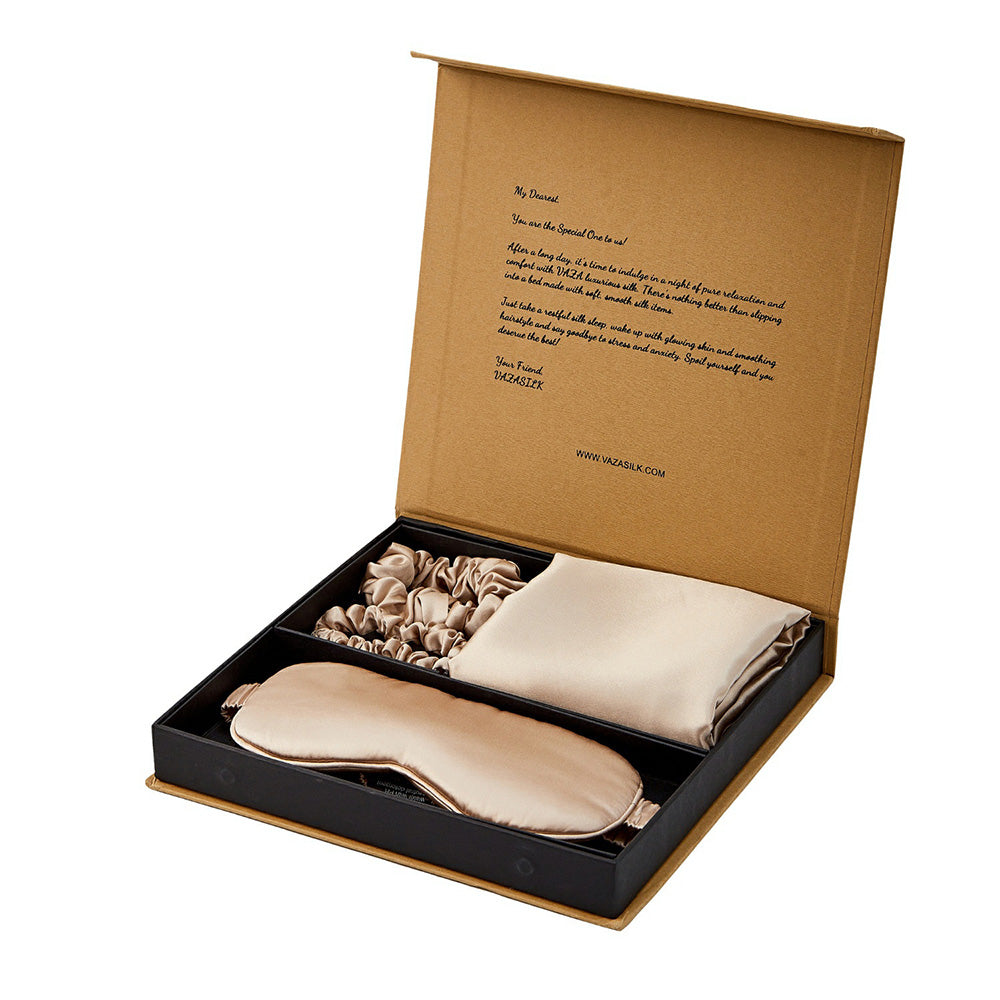 Silk Pillowcase with Eye Mask Gift Set - Champagne