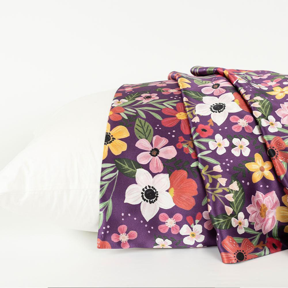 22 Momme Silk Pillowcase - Purple Floral