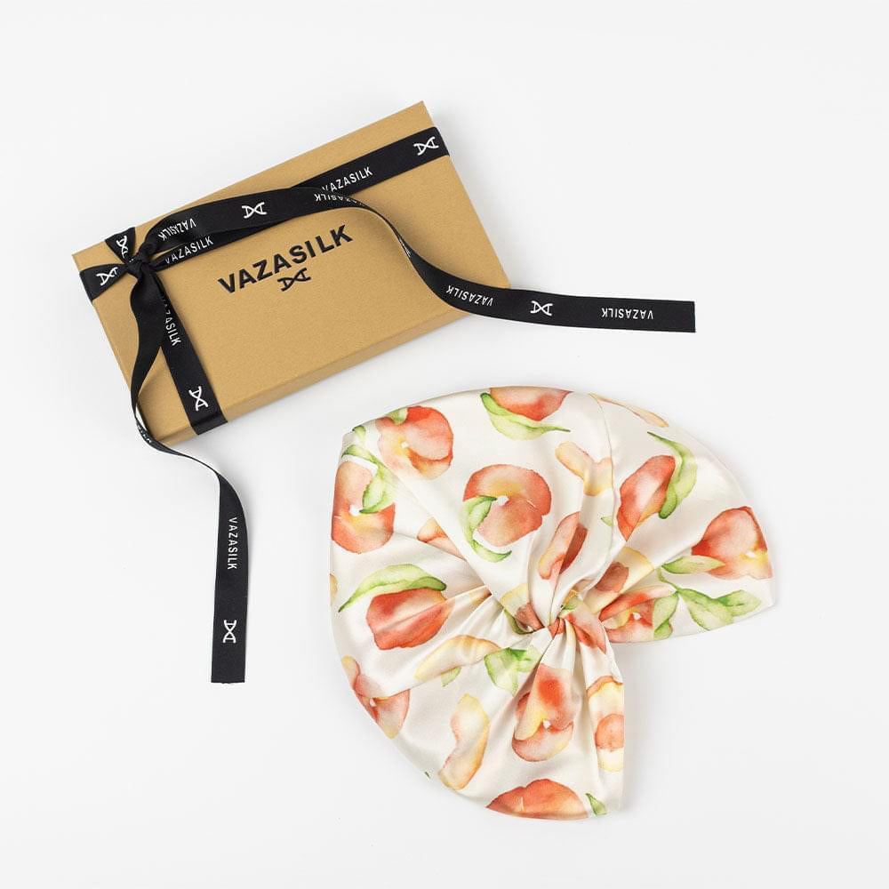 vazasilk double layer silk bonnet Peach Patterned