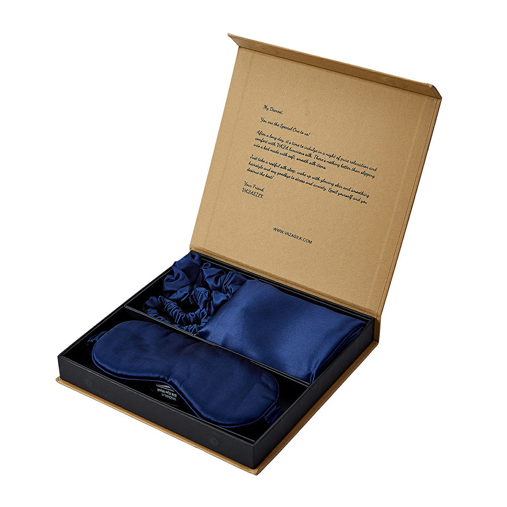 Seiden-Kissenbezug mit Augenmaske als Geschenkset - Marineblau