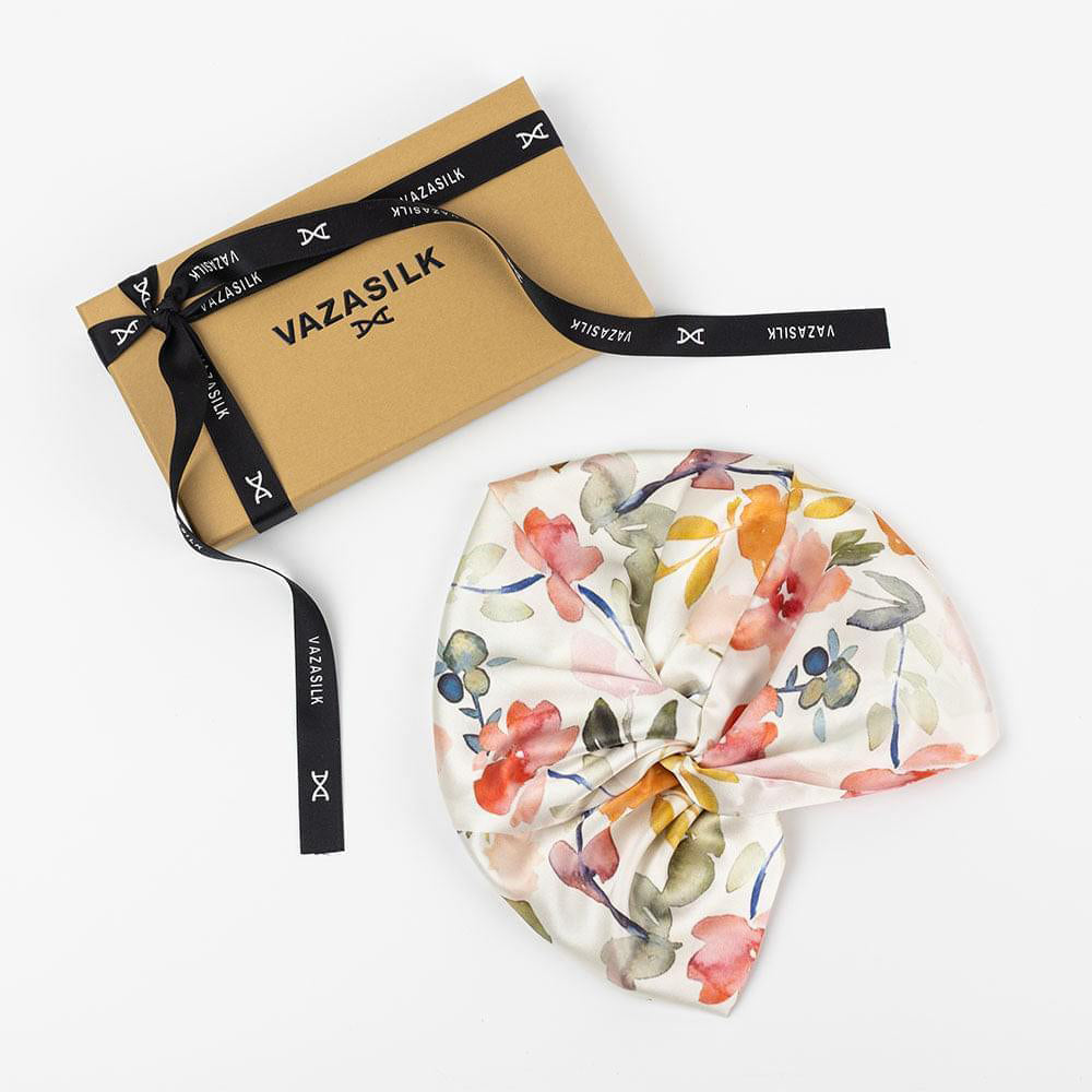 vazasilk double layer silk bonnet White Floral