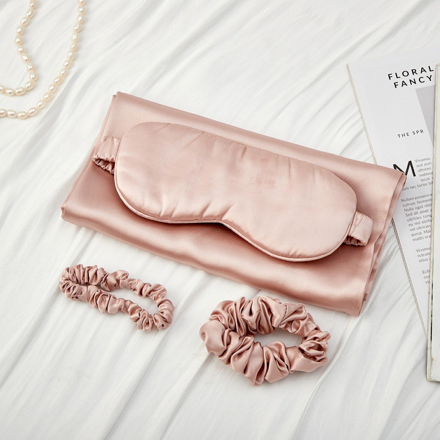Silk Pillowcase with Eye Mask Gift Set - Rosy Pink