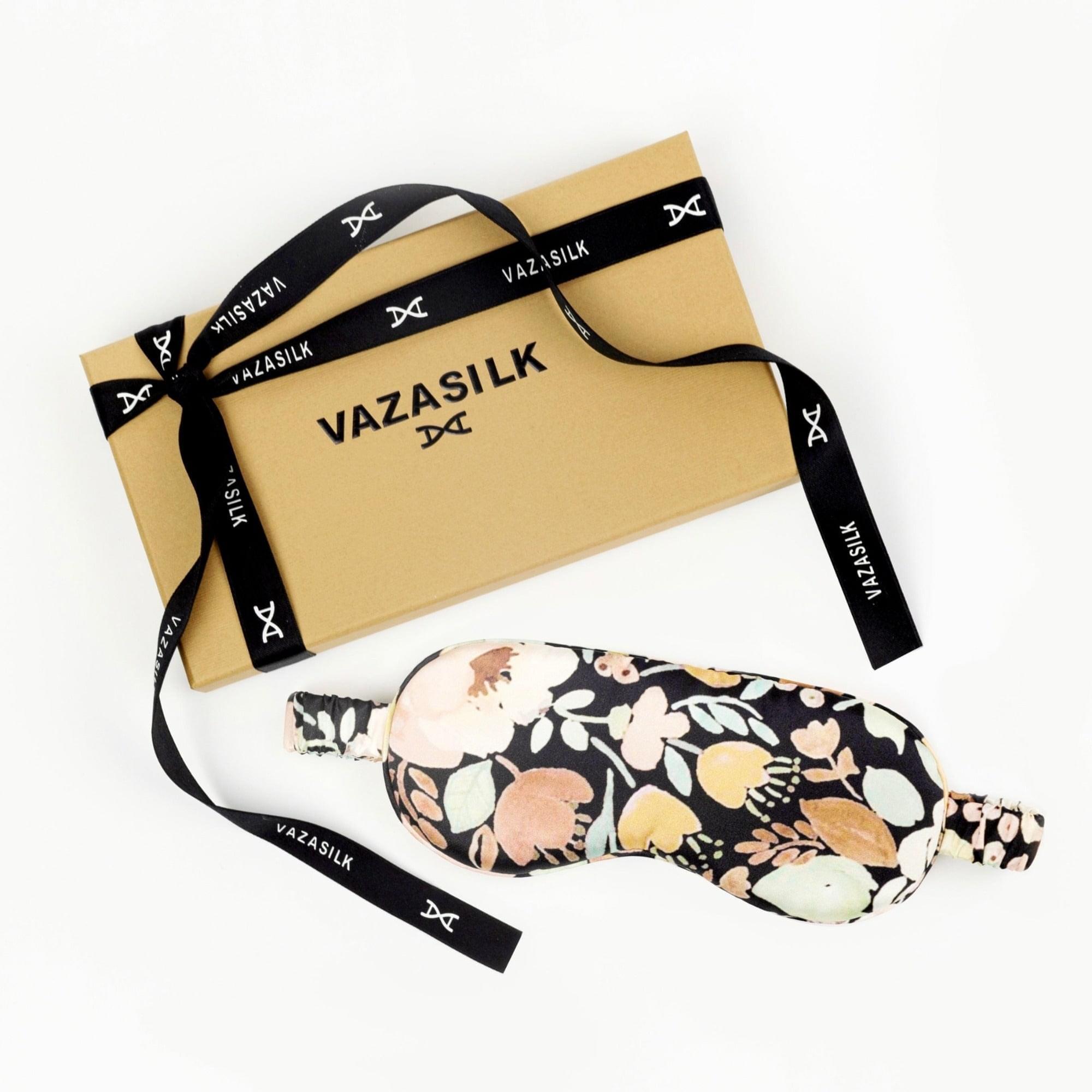 Black Floral Pure Mulberry Silk Sleep Eye Mask - VAZASILK