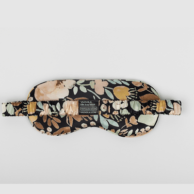 Black Floral Pure Mulberry Silk Sleep Eye Mask - VAZASILK