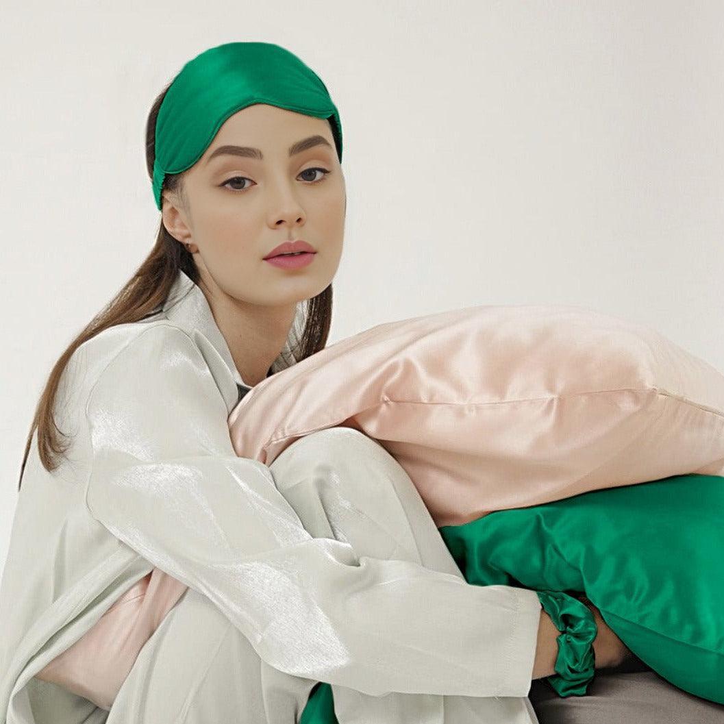 Dark Green Pure Mulberry Silk Sleep Eye Mask - VAZASILK