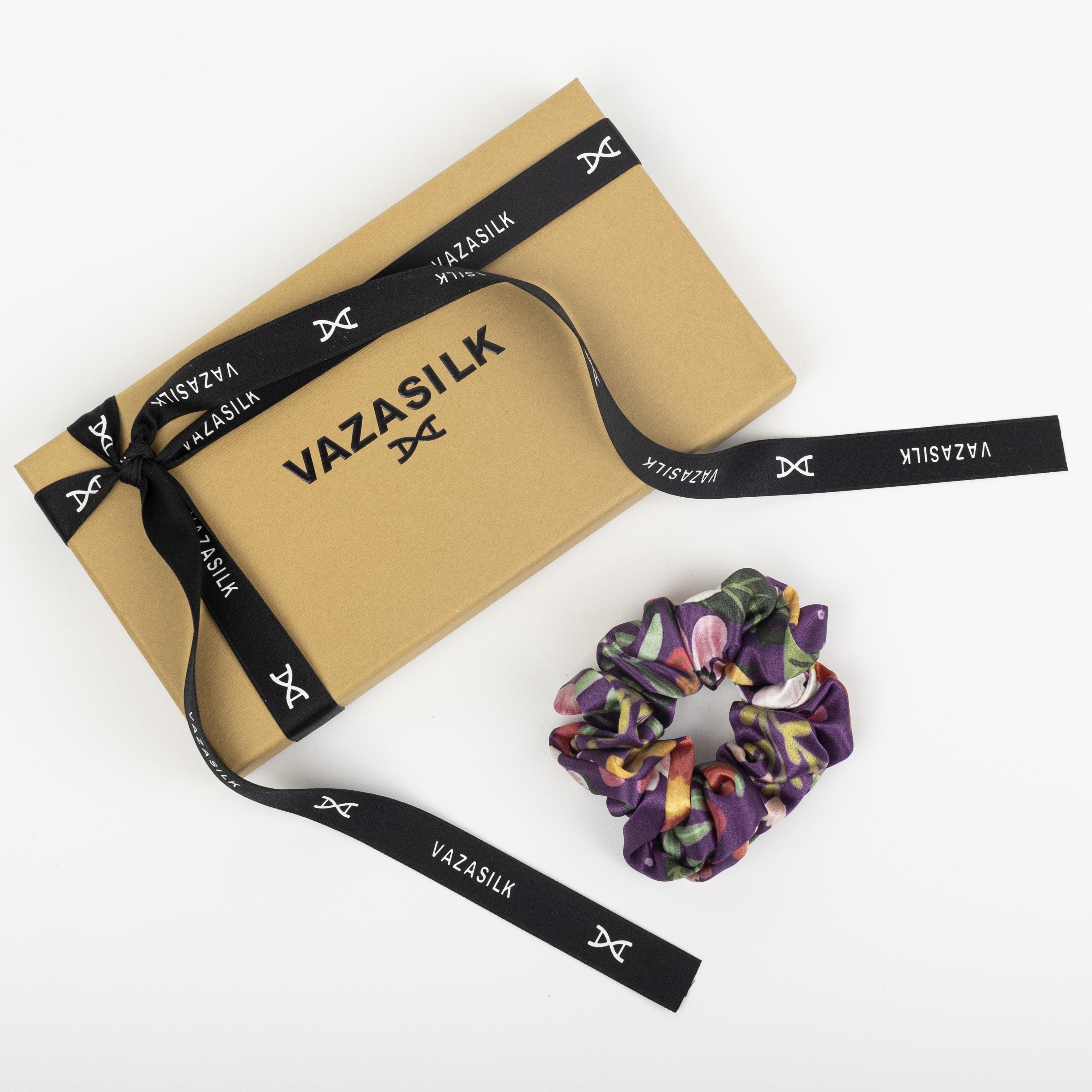 Floral Mulberry Silk Hair Scrunchies Large 6pcs - VAZASILK