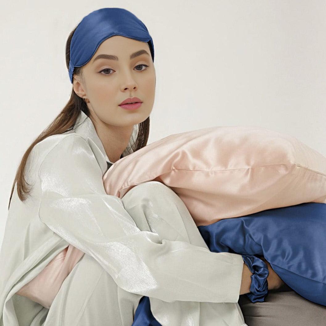Navy Blue Pure Mulberry Silk Sleep Eye Mask - VAZASILK