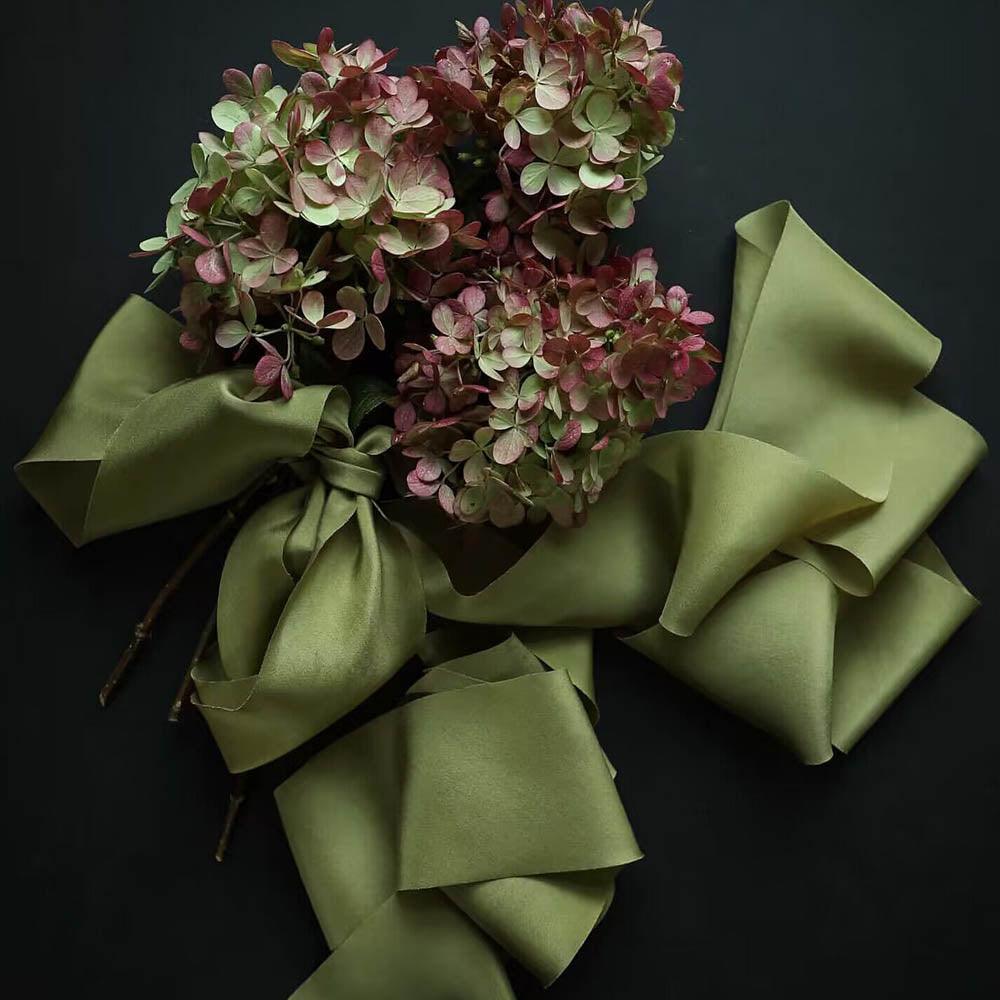 Olive Green Pure Silk Ribbon - VAZASILK