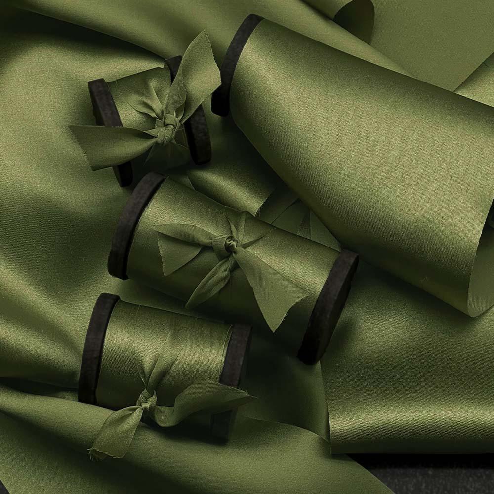 Olive Green Pure Silk Ribbon - VAZASILK