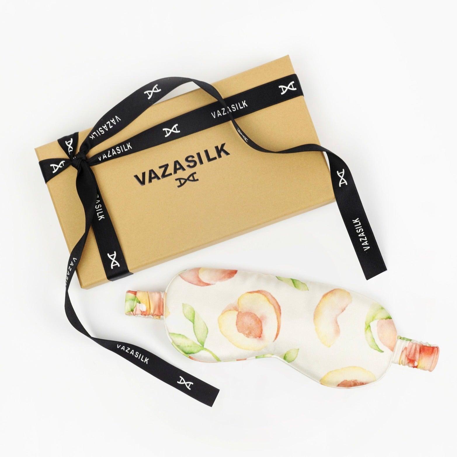 Peach Patterned Pure Mulberry Silk Sleep Eye Mask - VAZASILK