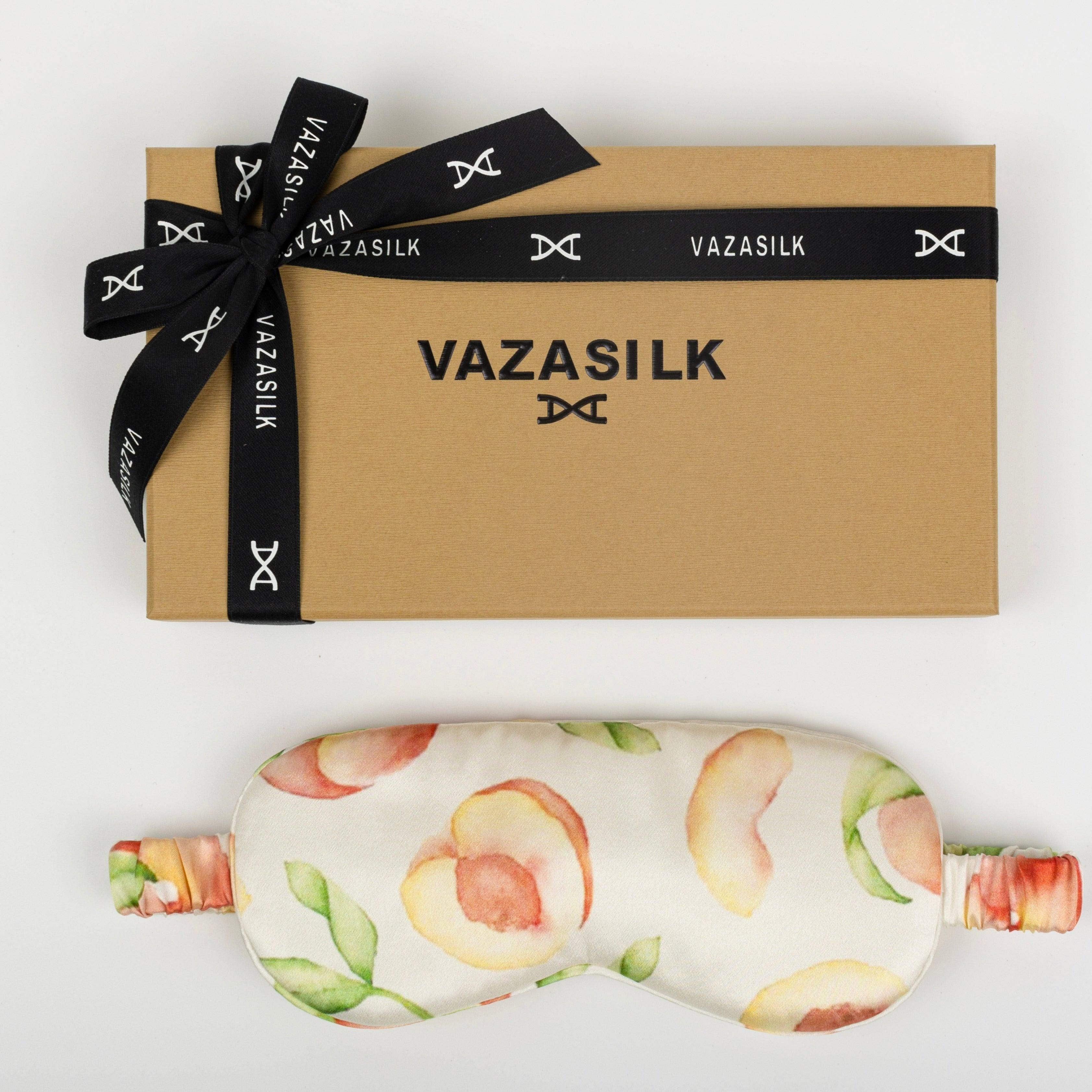 Peach Patterned Pure Mulberry Silk Sleep Eye Mask - VAZASILK