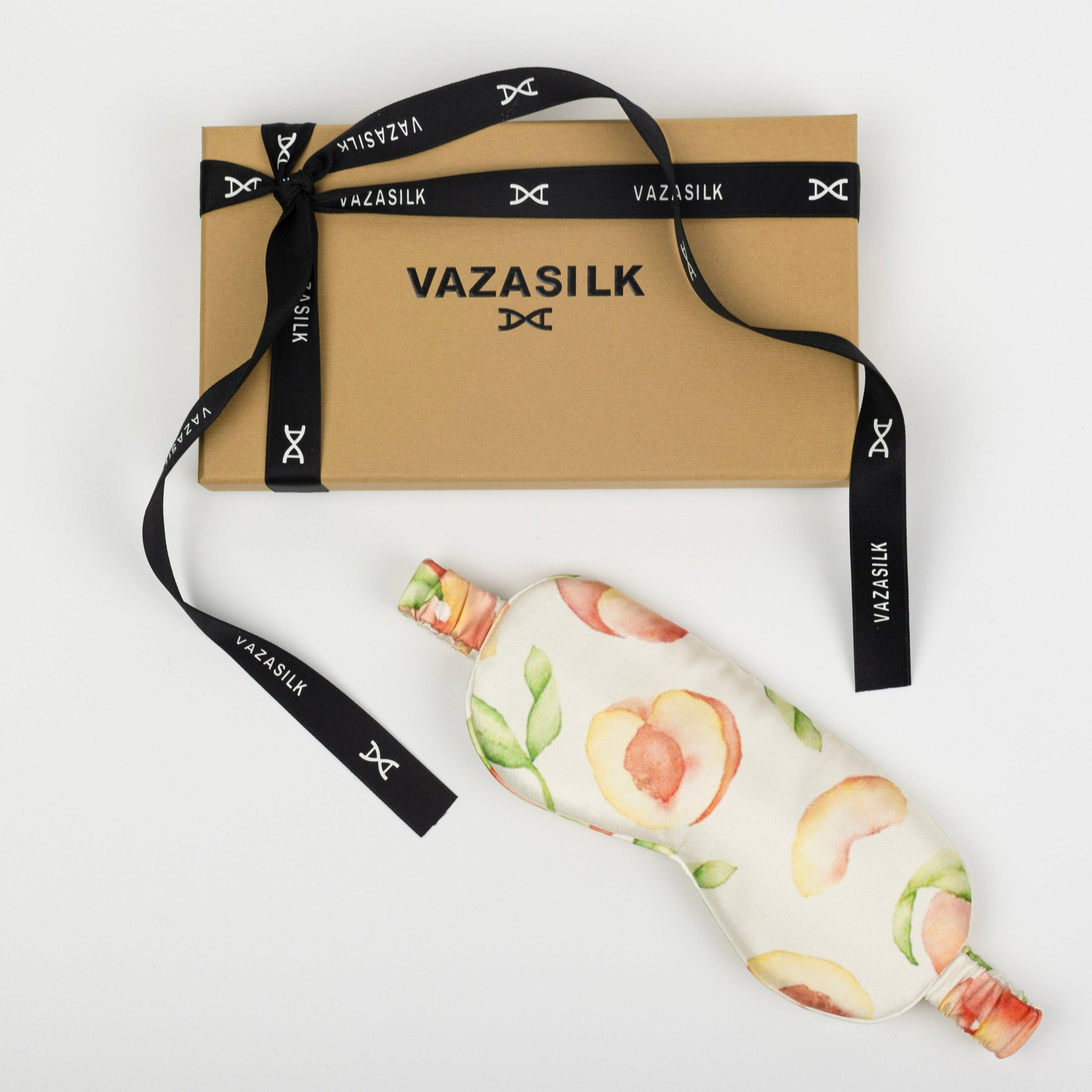 Peach Patterned Pure Mulberry Silk Sleep Eye Mask - VAZASILK