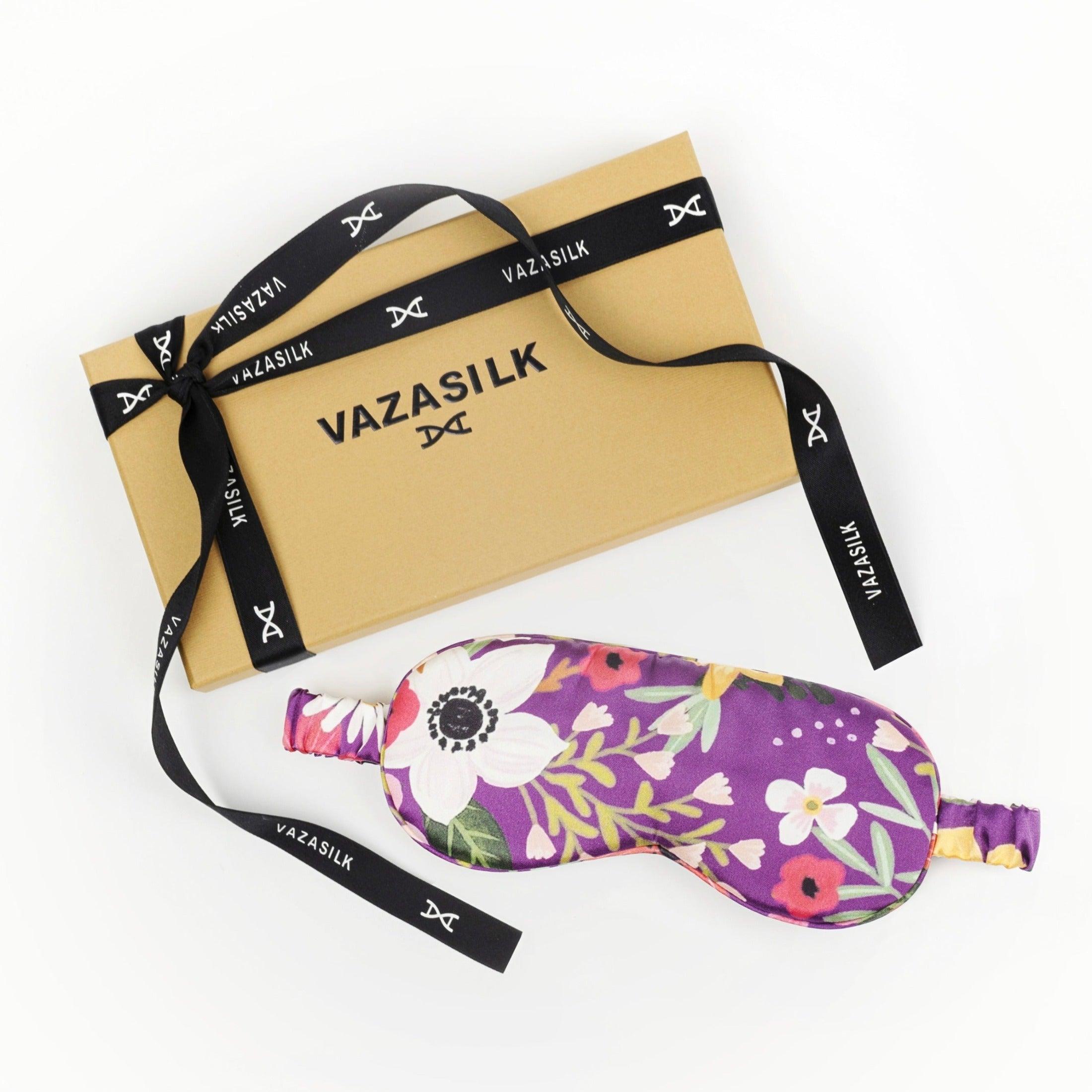 Purple Floral Pure Mulberry Silk Sleep Eye Mask - VAZASILK