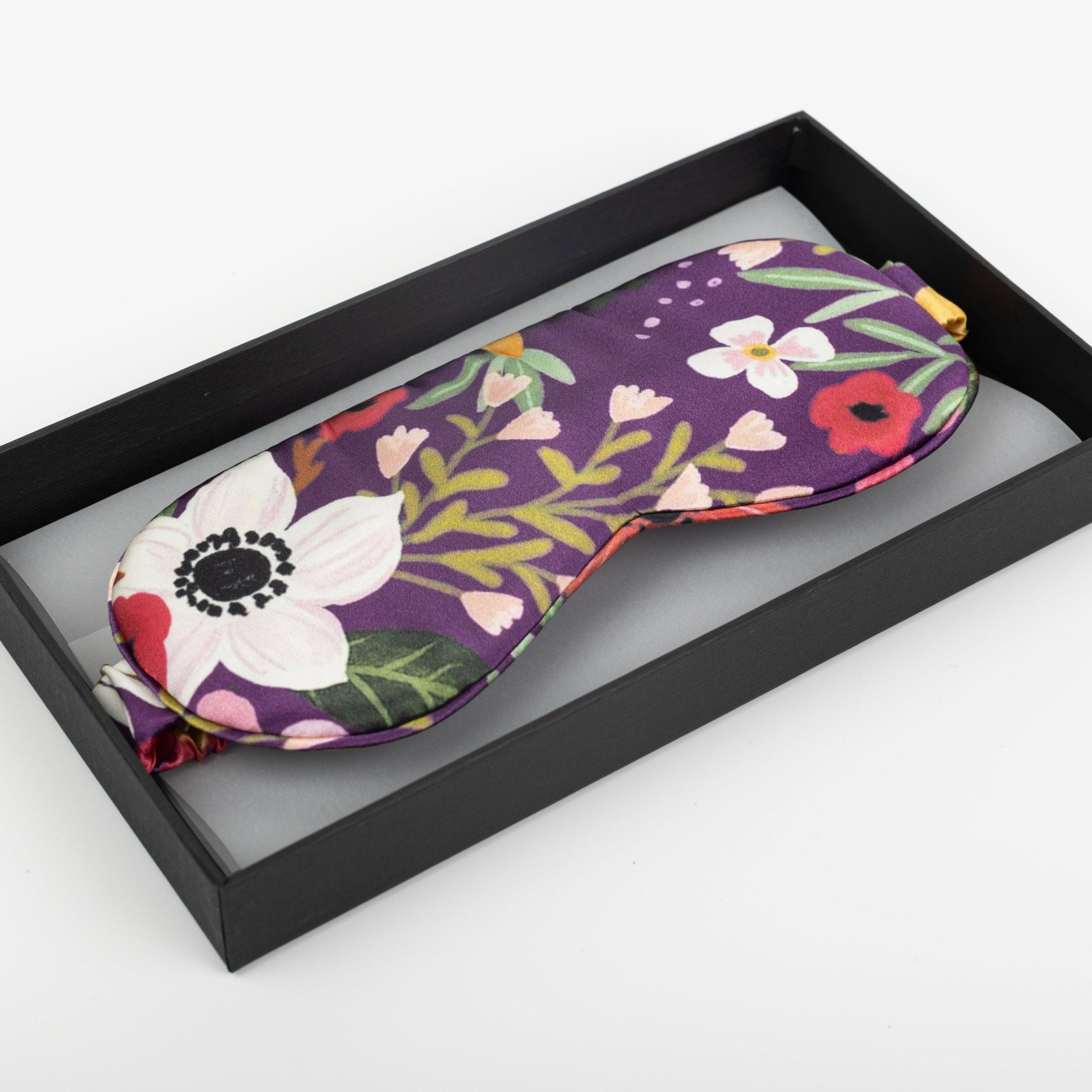 Purple Floral Pure Mulberry Silk Sleep Eye Mask - VAZASILK