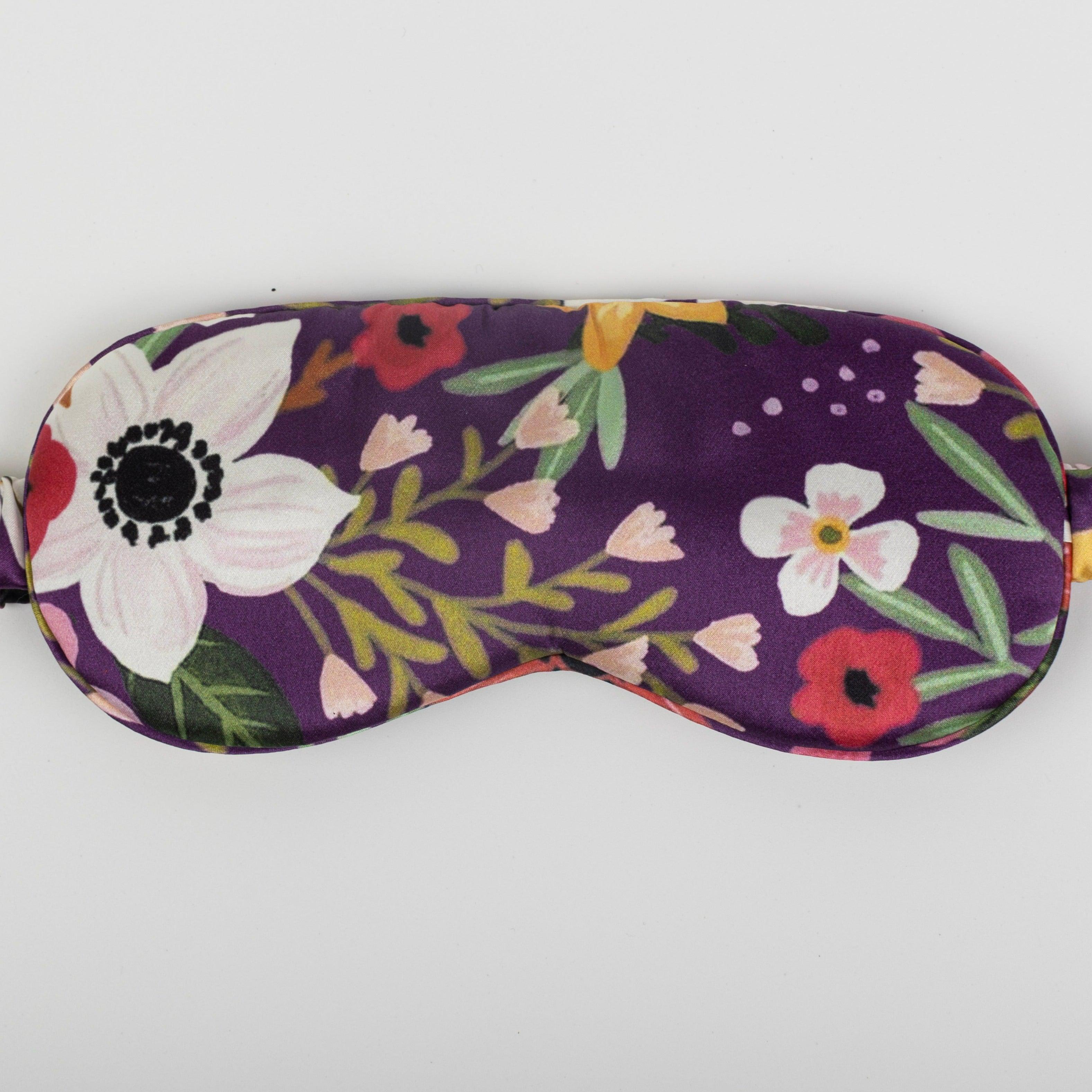 Purple Floral Pure Mulberry Silk Sleep Eye Mask - VAZASILK