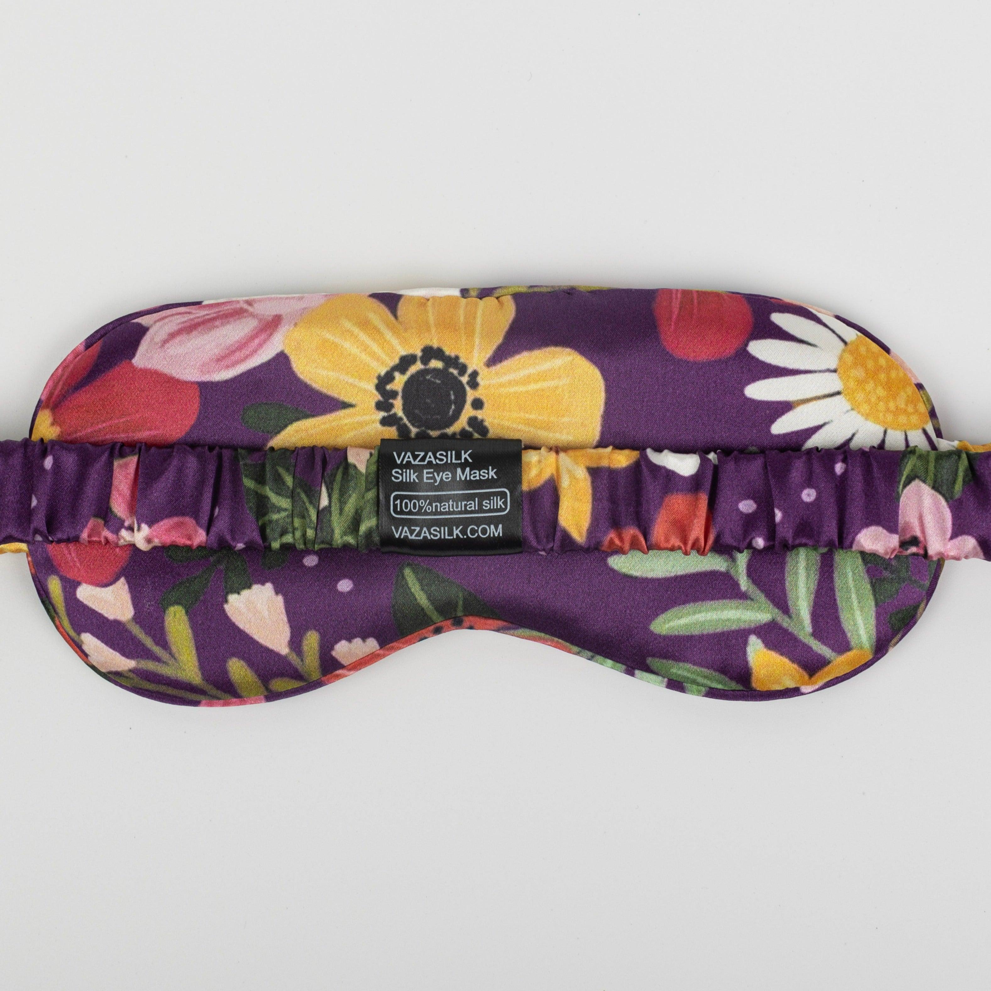 Purple Floral Pure Mulberry Silk Sleep Eye Mask - VAZASILK
