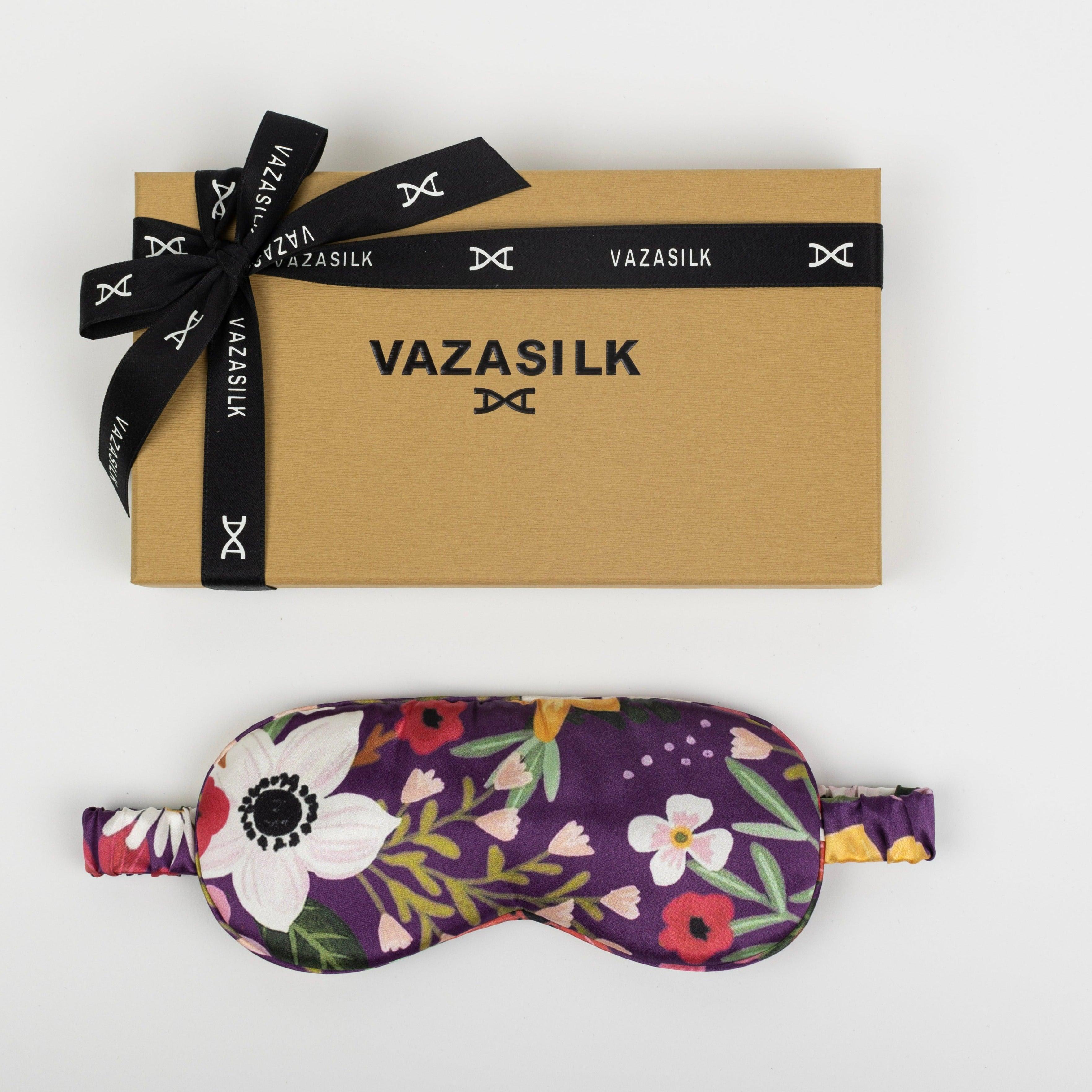 Purple Floral Pure Mulberry Silk Sleep Eye Mask - VAZASILK