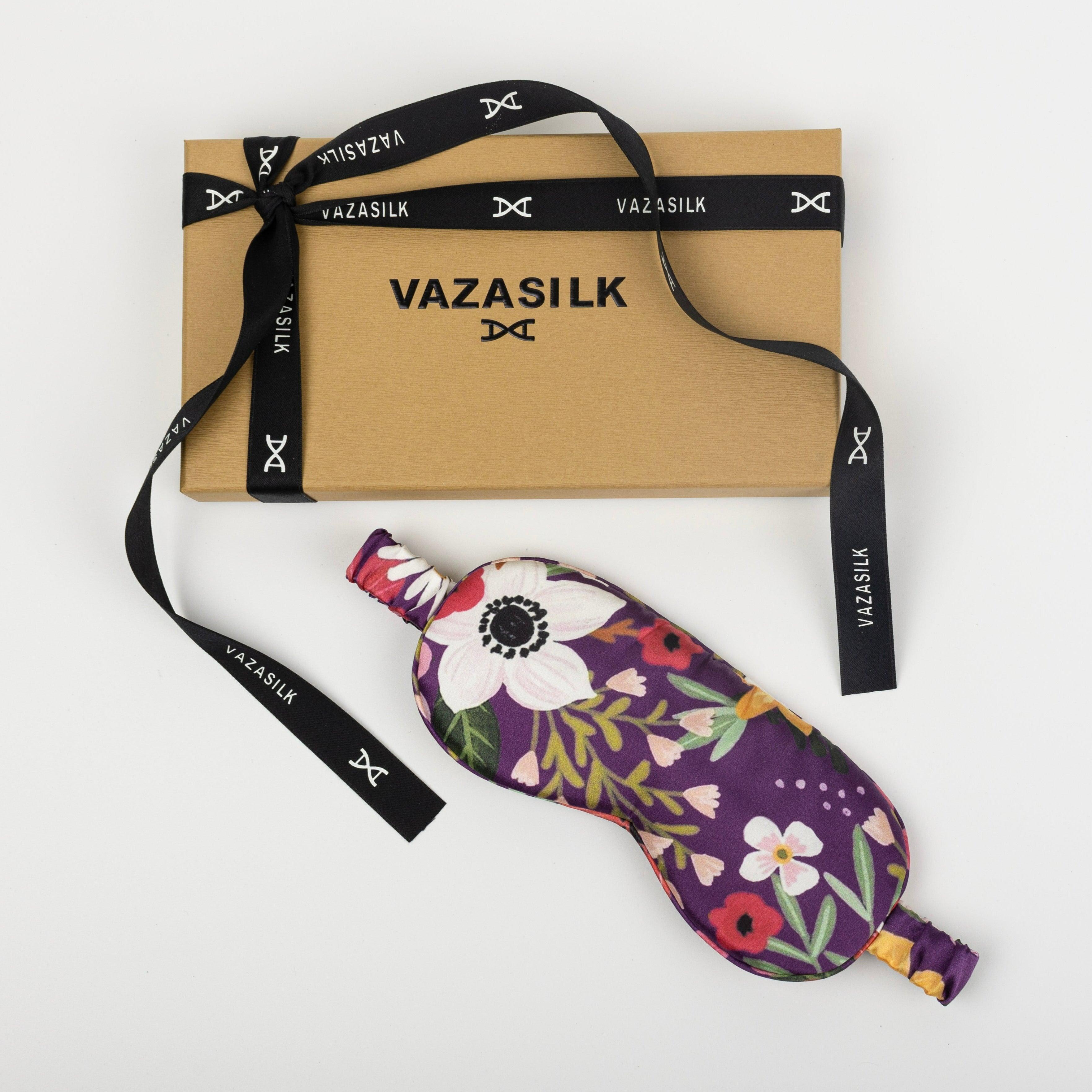 Purple Floral Pure Mulberry Silk Sleep Eye Mask - VAZASILK