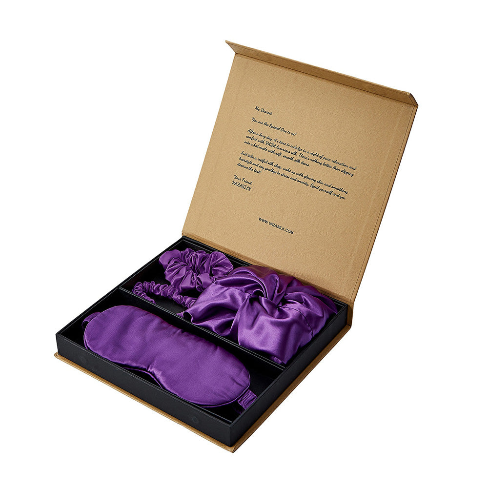 Silk Bonnet with Eye Mask Gift Set - Royal Purple