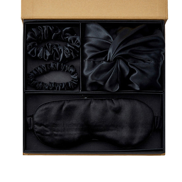 Silk Bonnet with Eye Mask Gift Set - Black