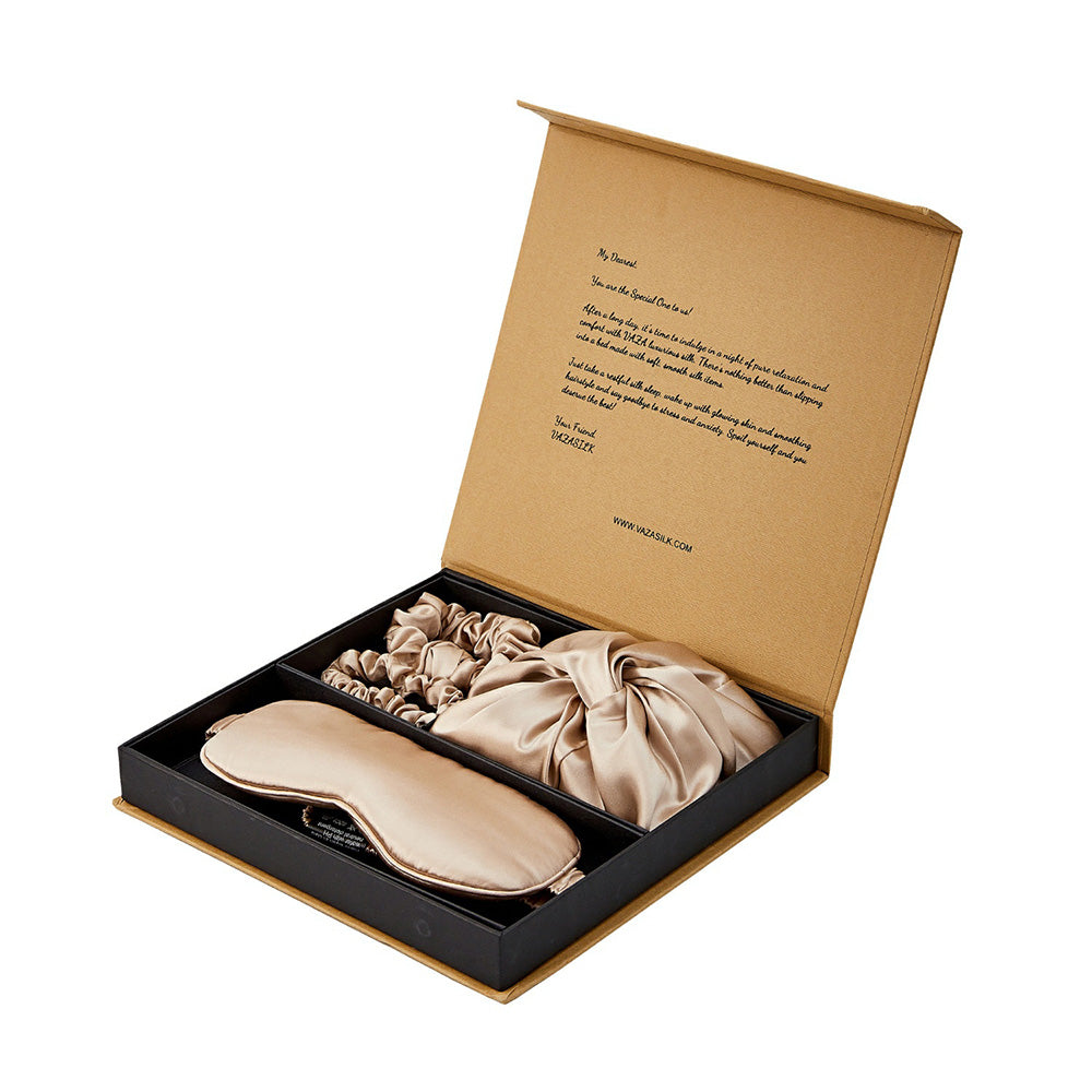 Silk Bonnet with Eye Mask Gift Set - Champagne