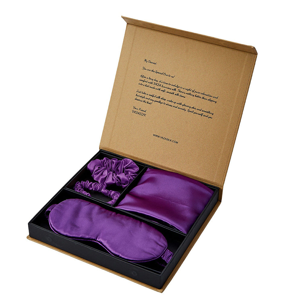Silk Pillowcase with Eye Mask Gift Set - Royal Purple