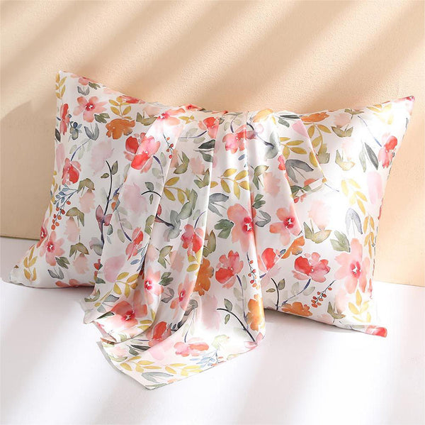 White Floral Pure Mulberry Silk Pillowcase