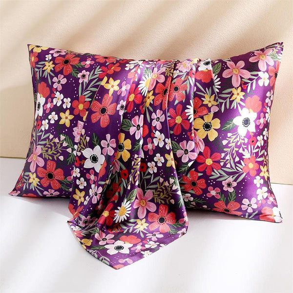19 Momme Silk Pillowcase - Purple Floral
