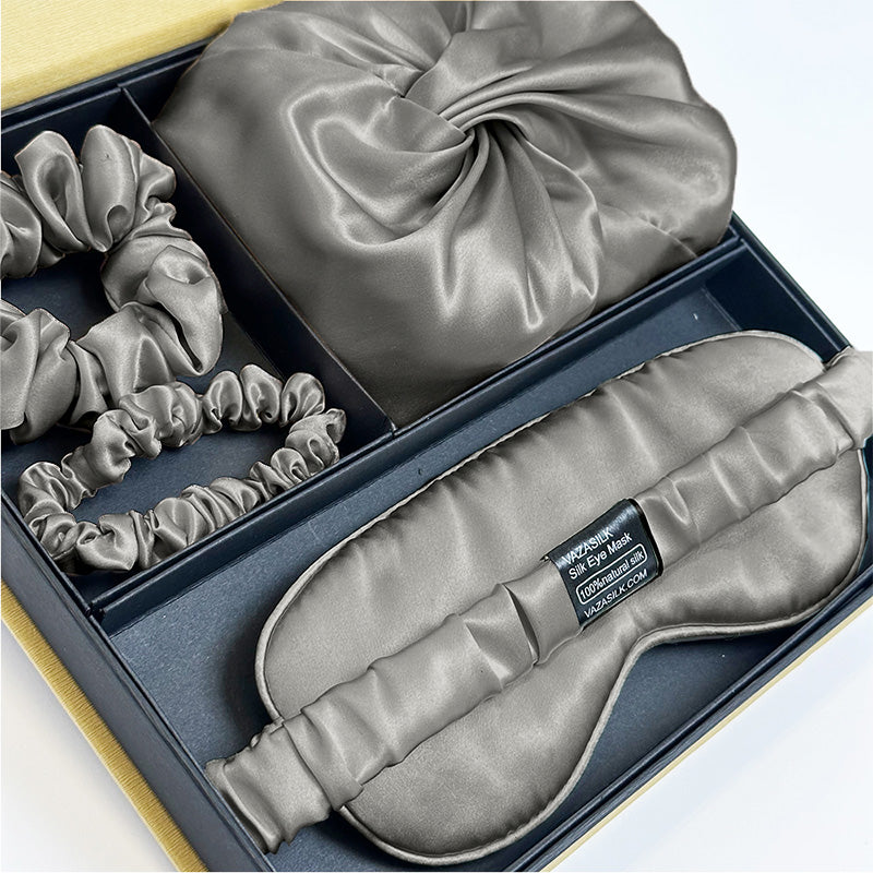 Silk Bonnet with Eye Mask Gift Set - Dark Gray